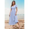 imageWEACZZY 2025 Summer Long Dresses for Women Wrap Empire Pleated Waist V Neck Short Sleeve Elegant Maxi Dress with Pockets01 Blue