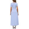 imageWEACZZY 2025 Summer Long Dresses for Women Wrap Empire Pleated Waist V Neck Short Sleeve Elegant Maxi Dress with Pockets01 Blue