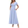 imageWEACZZY 2025 Summer Long Dresses for Women Wrap Empire Pleated Waist V Neck Short Sleeve Elegant Maxi Dress with Pockets01 Blue