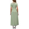 imageWEACZZY 2025 Summer Long Dresses for Women Wrap Empire Pleated Waist V Neck Short Sleeve Elegant Maxi Dress with Pockets01 Dark Green