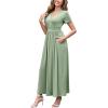 imageWEACZZY 2025 Summer Long Dresses for Women Wrap Empire Pleated Waist V Neck Short Sleeve Elegant Maxi Dress with Pockets01 Dark Green