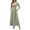 imageWEACZZY 2025 Summer Long Dresses for Women Wrap Empire Pleated Waist V Neck Short Sleeve Elegant Maxi Dress with Pockets01 Dark Green
