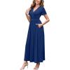 imageWEACZZY 2025 Summer Long Dresses for Women Wrap Empire Pleated Waist V Neck Short Sleeve Elegant Maxi Dress with Pockets01 Navy Blue