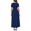 imageWEACZZY 2025 Summer Long Dresses for Women Wrap Empire Pleated Waist V Neck Short Sleeve Elegant Maxi Dress with Pockets01 Navy Blue