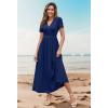 imageWEACZZY 2025 Summer Long Dresses for Women Wrap Empire Pleated Waist V Neck Short Sleeve Elegant Maxi Dress with Pockets01 Navy Blue