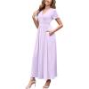 imageWEACZZY 2025 Summer Long Dresses for Women Wrap Empire Pleated Waist V Neck Short Sleeve Elegant Maxi Dress with Pockets01 Purple