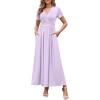 imageWEACZZY 2025 Summer Long Dresses for Women Wrap Empire Pleated Waist V Neck Short Sleeve Elegant Maxi Dress with Pockets01 Purple