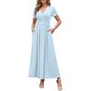 imageWEACZZY 2025 Summer Long Dresses for Women Wrap Empire Pleated Waist V Neck Short Sleeve Elegant Maxi Dress with Pockets01 Sky Blue