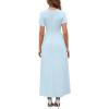 imageWEACZZY 2025 Summer Long Dresses for Women Wrap Empire Pleated Waist V Neck Short Sleeve Elegant Maxi Dress with Pockets01 Sky Blue