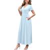 imageWEACZZY 2025 Summer Long Dresses for Women Wrap Empire Pleated Waist V Neck Short Sleeve Elegant Maxi Dress with Pockets01 Sky Blue
