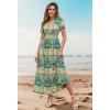 imageWEACZZY 2025 Summer Long Dresses for Women Wrap Empire Pleated Waist V Neck Short Sleeve Elegant Maxi Dress with PocketsBlue Khaki