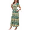 imageWEACZZY 2025 Summer Long Dresses for Women Wrap Empire Pleated Waist V Neck Short Sleeve Elegant Maxi Dress with PocketsBlue Khaki