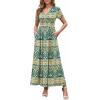 imageWEACZZY 2025 Summer Long Dresses for Women Wrap Empire Pleated Waist V Neck Short Sleeve Elegant Maxi Dress with PocketsBlue Khaki