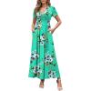 imageWEACZZY 2025 Summer Long Dresses for Women Wrap Empire Pleated Waist V Neck Short Sleeve Elegant Maxi Dress with PocketsMint Green