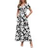 imageWEACZZY 2025 Summer Long Dresses for Women Wrap Empire Pleated Waist V Neck Short Sleeve Elegant Maxi Dress with PocketsSketch White Black