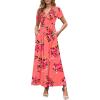 imageWEACZZY 2025 Summer Long Dresses for Women Wrap Empire Pleated Waist V Neck Short Sleeve Elegant Maxi Dress with PocketsSugar Pink