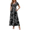 imageWEACZZY 2025 Summer Long Dresses for Women Wrap Empire Pleated Waist V Neck Short Sleeve Elegant Maxi Dress with PocketsWhite Black