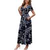 imageWEACZZY 2025 Summer Long Dresses for Women Wrap Empire Pleated Waist V Neck Short Sleeve Elegant Maxi Dress with PocketsWhite Navy