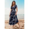 imageWEACZZY 2025 Summer Long Dresses for Women Wrap Empire Pleated Waist V Neck Short Sleeve Elegant Maxi Dress with PocketsWhite Navy
