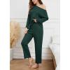 imageWEACZZY Knit Lounge Sets for Women 2 Piece Cozy Long Sleeve Top and Wide Leg Pants Set Waffle Pajamas OutfitsDark GreenMedium