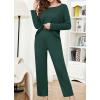 imageWEACZZY Knit Lounge Sets for Women 2 Piece Cozy Long Sleeve Top and Wide Leg Pants Set Waffle Pajamas OutfitsDark GreenMedium