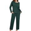 imageWEACZZY Knit Lounge Sets for Women 2 Piece Cozy Long Sleeve Top and Wide Leg Pants Set Waffle Pajamas OutfitsDark GreenMedium