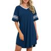 imageWEACZZY Nightgowns for Women Soft Sleep Shirt V Neck Short Sleeve Loungewear Loose Comfy NightShirtsNavy Blue