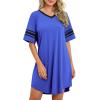 imageWEACZZY Nightgowns for Women Soft Sleep Shirt V Neck Short Sleeve Loungewear Loose Comfy NightShirtsRoyal Blue