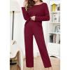 imageWEACZZY Pajamas Womens Waffle Knit Sleepwear Long Sleeve Top with Pants Casual Pjs LoungewearWine RedXLarge