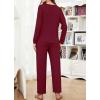 imageWEACZZY Pajamas Womens Waffle Knit Sleepwear Long Sleeve Top with Pants Casual Pjs LoungewearWine RedXLarge