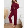 imageWEACZZY Pajamas Womens Waffle Knit Sleepwear Long Sleeve Top with Pants Casual Pjs LoungewearWine RedXLarge