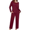 imageWEACZZY Pajamas Womens Waffle Knit Sleepwear Long Sleeve Top with Pants Casual Pjs LoungewearWine RedXLarge