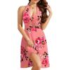 imageWEACZZY Summer Dresses for Women 2025 Beach Mini Swing Dress Halter V Neck Sleeveless Backless Sundresses with PocketsSugar Pink