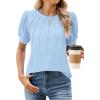 imageWEACZZY Summer Tops for Women 2024 Casual Classic Fit Pleated Crew Neck Puff Short Sleeve Tunic TShirts Clothes Light Blue L