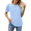 imageWEACZZY Summer Tops for Women 2024 Casual Classic Fit Pleated Crew Neck Puff Short Sleeve Tunic TShirts Clothes Light Blue L