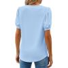 imageWEACZZY Summer Tops for Women 2024 Casual Classic Fit Pleated Crew Neck Puff Short Sleeve Tunic TShirts Clothes Light Blue L