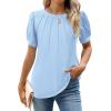 imageWEACZZY Summer Tops for Women 2024 Casual Classic Fit Pleated Crew Neck Puff Short Sleeve Tunic TShirts Clothes Light Blue L