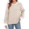 imageWEACZZY Womens 2024 Fall Fashion Crew Neck Long Sleeve Oversized Color Block Sweaters Ribbed Knit Side Slit Pullover TopsApricot