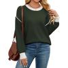 imageWEACZZY Womens 2024 Fall Fashion Crew Neck Long Sleeve Oversized Color Block Sweaters Ribbed Knit Side Slit Pullover TopsArmy Green