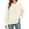 imageWEACZZY Womens 2024 Fall Fashion Crew Neck Long Sleeve Oversized Color Block Sweaters Ribbed Knit Side Slit Pullover TopsBeige