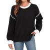 imageWEACZZY Womens 2024 Fall Fashion Crew Neck Long Sleeve Oversized Color Block Sweaters Ribbed Knit Side Slit Pullover TopsBlack