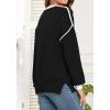 imageWEACZZY Womens 2024 Fall Fashion Crew Neck Long Sleeve Oversized Color Block Sweaters Ribbed Knit Side Slit Pullover TopsBlack