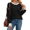 imageWEACZZY Womens 2024 Fall Fashion Crew Neck Long Sleeve Oversized Color Block Sweaters Ribbed Knit Side Slit Pullover TopsBlack