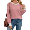 imageWEACZZY Womens 2024 Fall Fashion Crew Neck Long Sleeve Oversized Color Block Sweaters Ribbed Knit Side Slit Pullover TopsDirty Pink