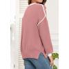 imageWEACZZY Womens 2024 Fall Fashion Crew Neck Long Sleeve Oversized Color Block Sweaters Ribbed Knit Side Slit Pullover TopsDirty Pink