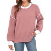 imageWEACZZY Womens 2024 Fall Fashion Crew Neck Long Sleeve Oversized Color Block Sweaters Ribbed Knit Side Slit Pullover TopsDirty Pink