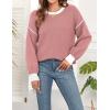 imageWEACZZY Womens 2024 Fall Fashion Crew Neck Long Sleeve Oversized Color Block Sweaters Ribbed Knit Side Slit Pullover TopsDirty Pink