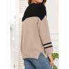 imageWEACZZY Womens 2024 Fall Fashion Crew Neck Long Sleeve Oversized Color Block Sweaters Ribbed Knit Side Slit Pullover TopsDouble Khaki