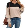 imageWEACZZY Womens 2024 Fall Fashion Crew Neck Long Sleeve Oversized Color Block Sweaters Ribbed Knit Side Slit Pullover TopsDouble Khaki