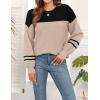 imageWEACZZY Womens 2024 Fall Fashion Crew Neck Long Sleeve Oversized Color Block Sweaters Ribbed Knit Side Slit Pullover TopsDouble Khaki